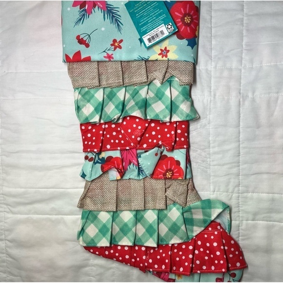 The Pioneer Woman Other - The Pioneer Woman Teal Retro Holiday Floral Ruffle Christmas Stocking